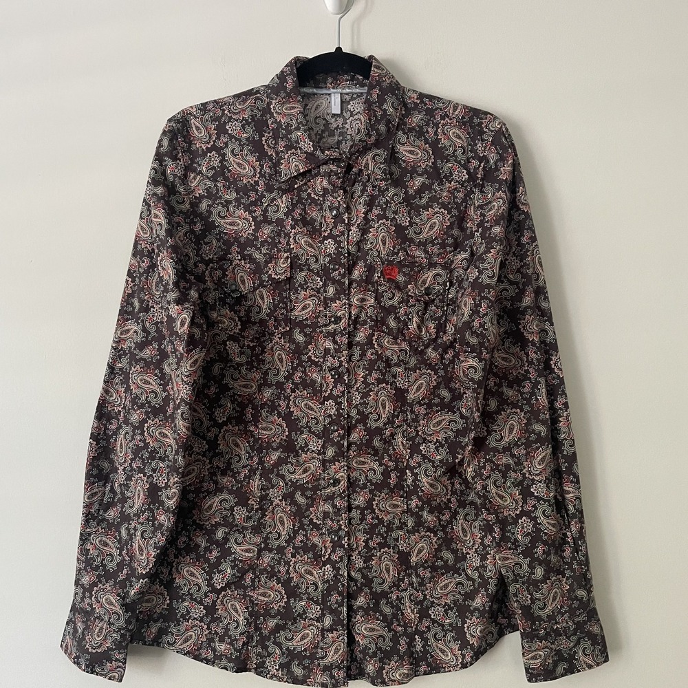 Cinch Womens Snap Front Paisley Cotton Shirt Sz L Western Rodeo Country Cowgirl